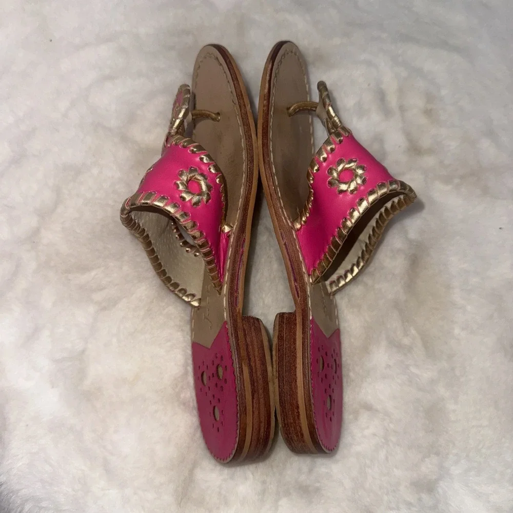 Jack Rogers Pink Gold‎ Leather Preppy Medallion Old Money Sandals Womens Size 5m